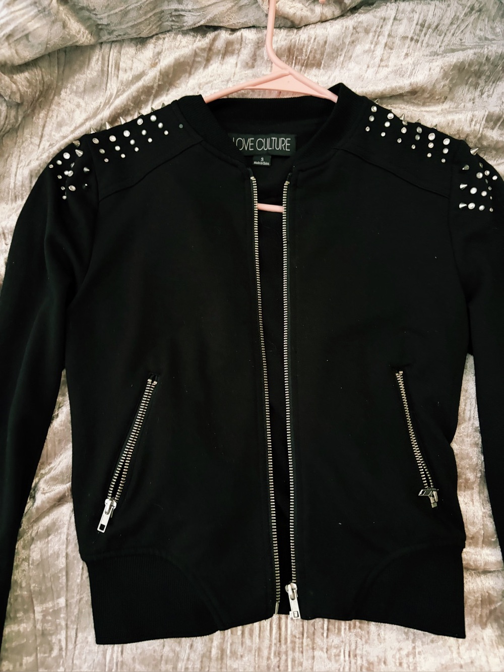 Love Culture Black Studded Zip Bomber Jacket